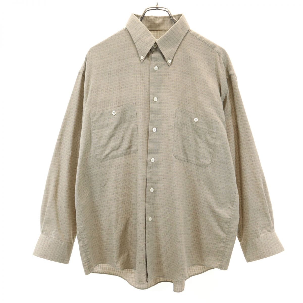YVES SAINT LAURENT イヴサンローラン 90s オールド チェック柄 長袖 ボタンダウンシャツ L ベージュ系