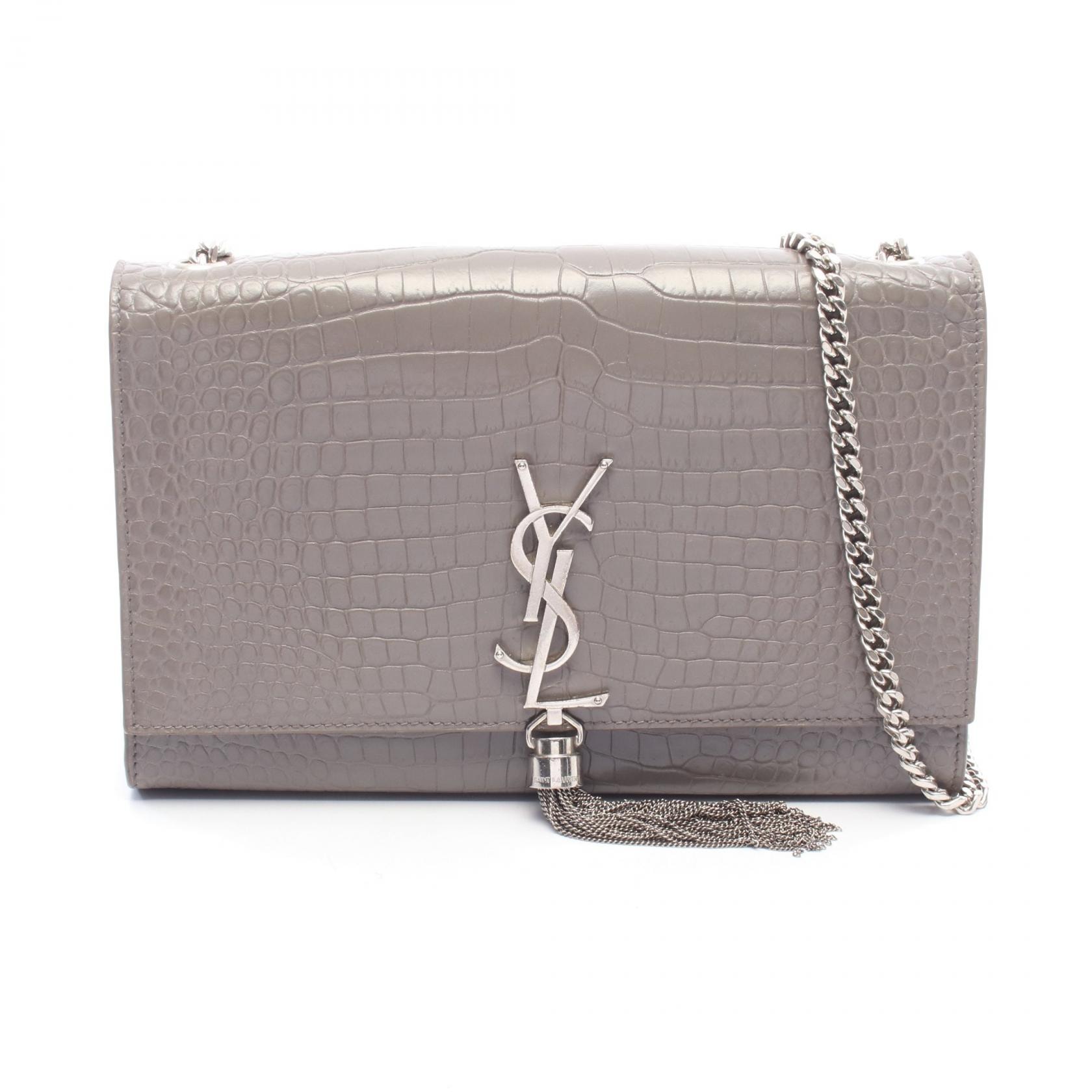 サンローランパリ SAINT LAURENT PARIS ケイト モノグラム クロコ型押し ショルダーバッグ バッグ レザー レディース グレー系 354119 【中古】
