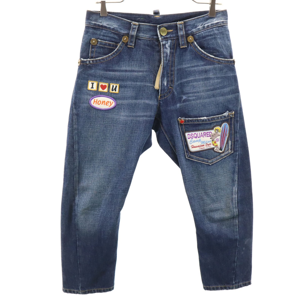 DSQUARED2 ディースクエアード イタリア製 ワッペン ヴィンテージ加工 デニムパンツ 38 インディゴブルー ジーンズ