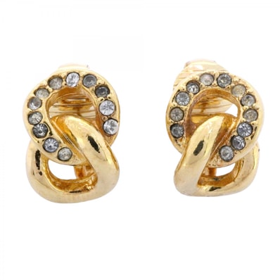 【6jdb0416-k】クリスチャンディオール イヤリング GPメッキ ラインストーン ゴールド【中古】レディース