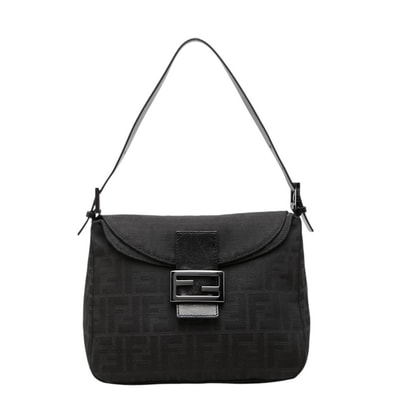 フェンディ ズッキーノ マンマバケット ハンドバッグ ワンショルダー 8BR004 ブラック キャンバス レザー レディース FENDI 中古