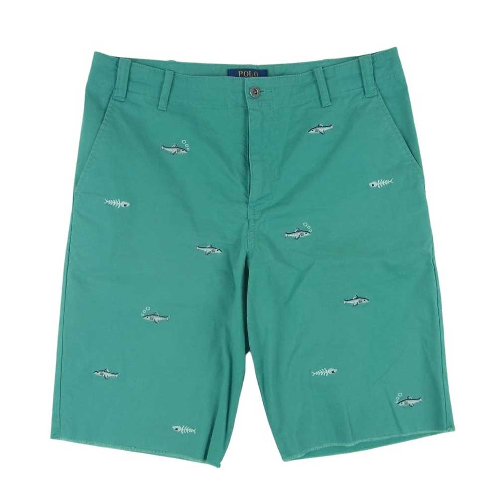POLO RALPH LAUREN ポロ・ラルフローレン ショートパンツ STRETCH CLASSIC FIT ストレッチ クラシックフィット フィッシュエンブロイダリー 刺繍 ショーツ ハーフ パンツ ライトグリーン系 ライトブルー系 青緑系 20【中古】