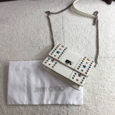ジミーチュウ スタースタッズ レザー チェーンショルダーバッグ ホワイト