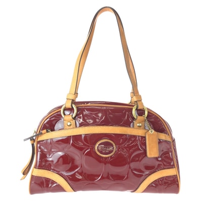 COACH コーチ シグネチャー ワインレッド ボルドー ゴールド金具 パテントレザー ショルダーバッグ ミニボストンバッグ 600371 【中古】