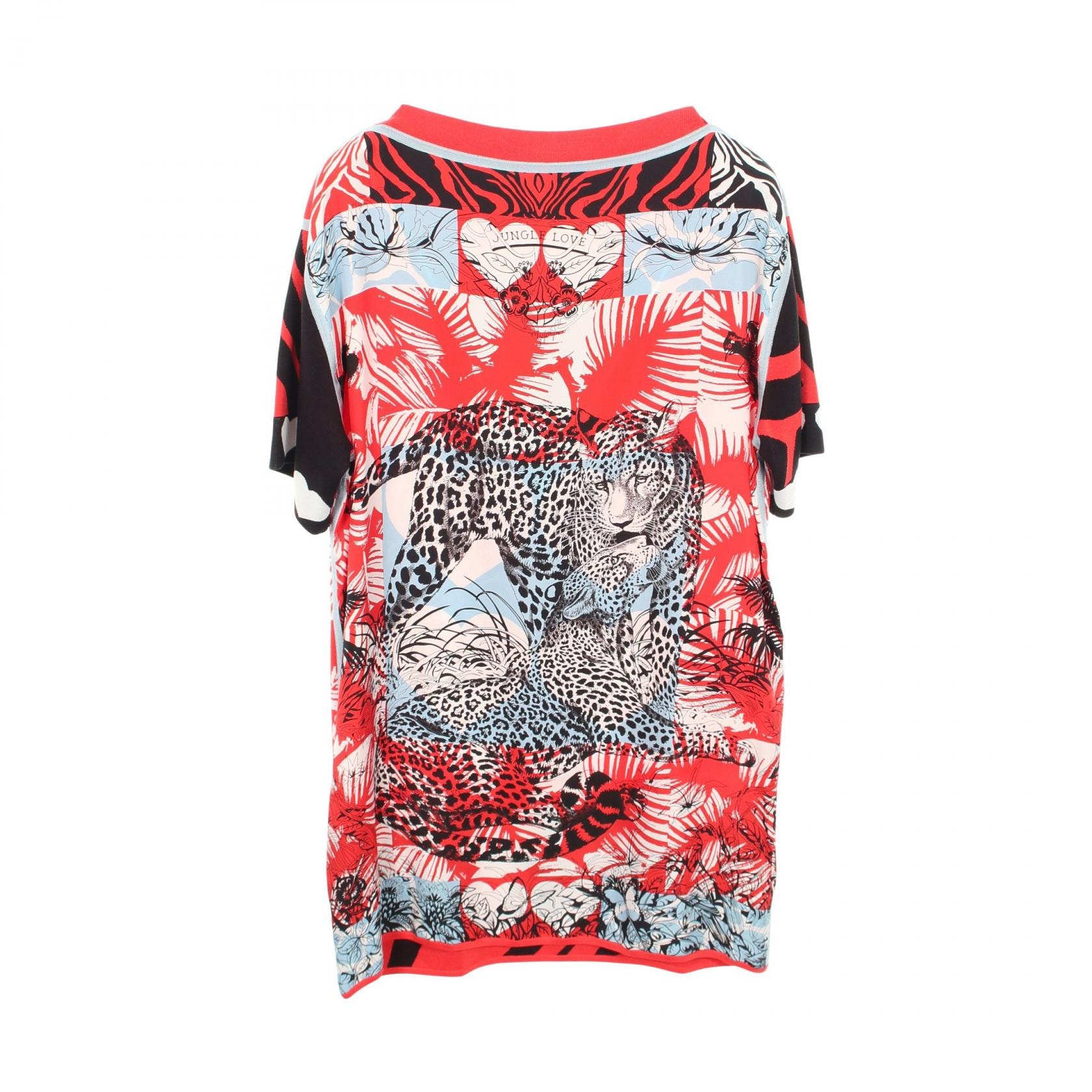 エルメス HERMES JUNGLE LOVE 切替 ワンピース 衣料品 トップス シルク レーヨン シルク レディース レッド系 / マルチカラー 3E2827D3 【中古】