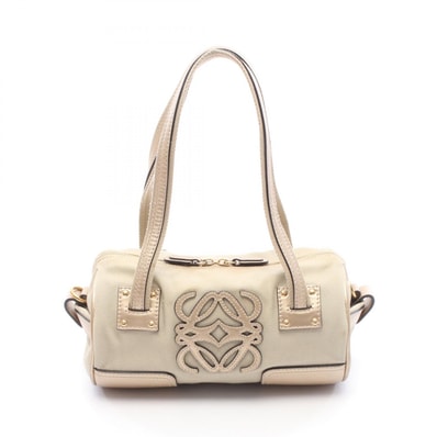 ロエベ LOEWE アナグラム ハンドバッグ バッグ キャンバス レザー レディース ベージュ系 / ゴールド系 【中古】