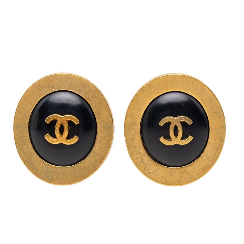 シャネル ココマーク ヴィンテージ ラウンド イヤリング 94A刻印 ゴールド ブラック メッキ レディース CHANEL 【中古】