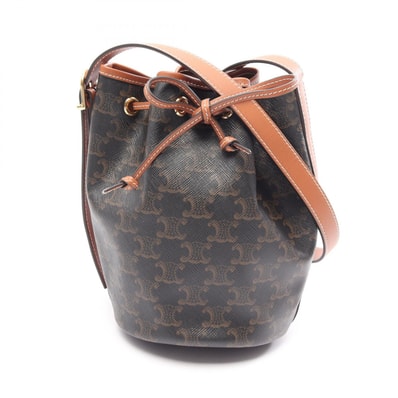 セリーヌ CELINE スモールドローストリングバッグ トリオンフ 巾着 ショルダーバッグ バッグ PVCコーティングキャンバス レザー レディース ブラック系 / ブラウン系 【中古】