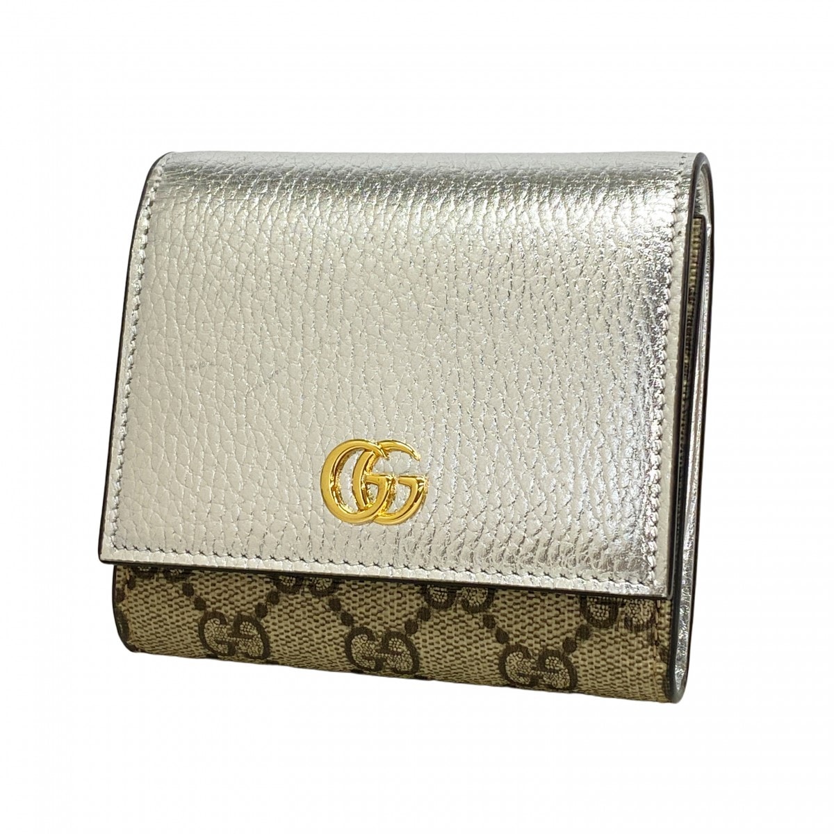 【6da0730-k】グッチ 財布 GGマーモント 598587 レザー ベージュ シルバー ゴールド金具【中古】レディース