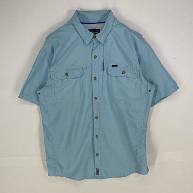 古着 パタゴニア patagonia 半袖シャツ ワンポイント フィッシングシャツ アウトドア ショートスリーブ M ブルー系 メンズ
