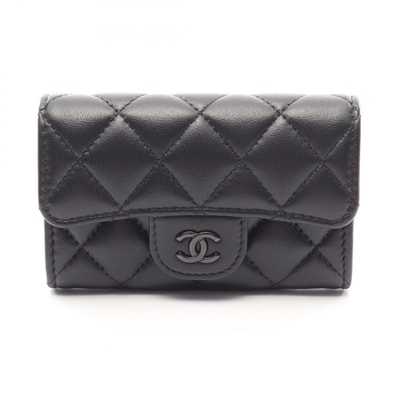 シャネル CHANEL クラシック フラップ マトラッセ カードケース アクセサリー ラムスキン(羊革) レディース ブラック系 AP0214 【中古】
