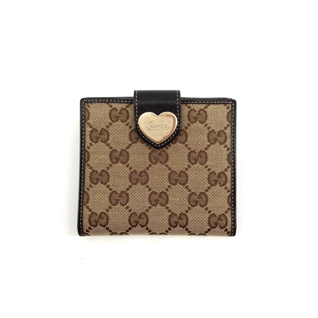 GUCCI(グッチ) GGキャンバス ハート型ロゴプレート Wホック 203549 二つ折り財布 ベージュ