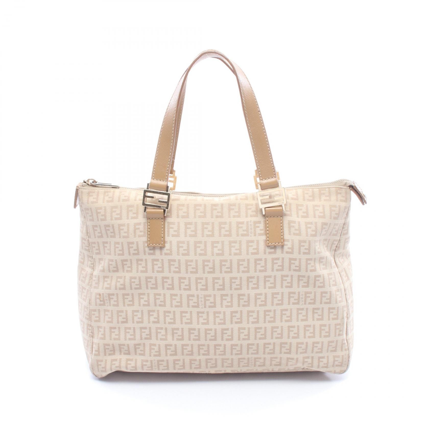 フェンディ FENDI ズッキーノ トートバッグ バッグ キャンバス レザー レディース ベージュ系 8BH138 【中古】