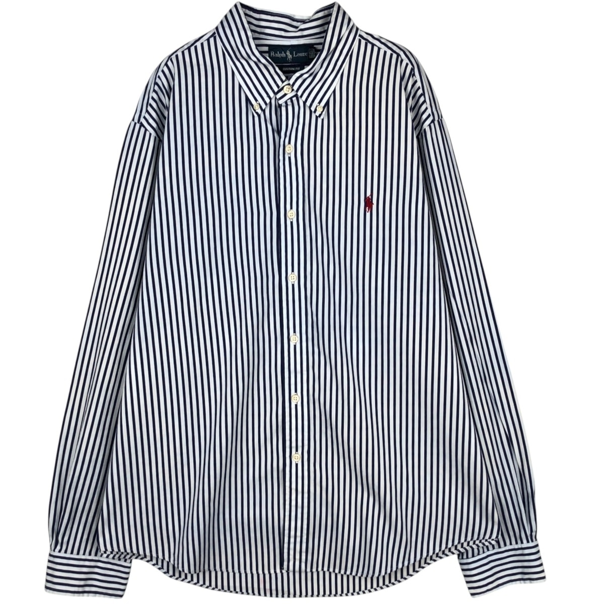古着 ラルフローレン Ralph Lauren CUSTOM FIT 長袖 ボタンダウンストライプシャツ メンズXL相当/eaa629102