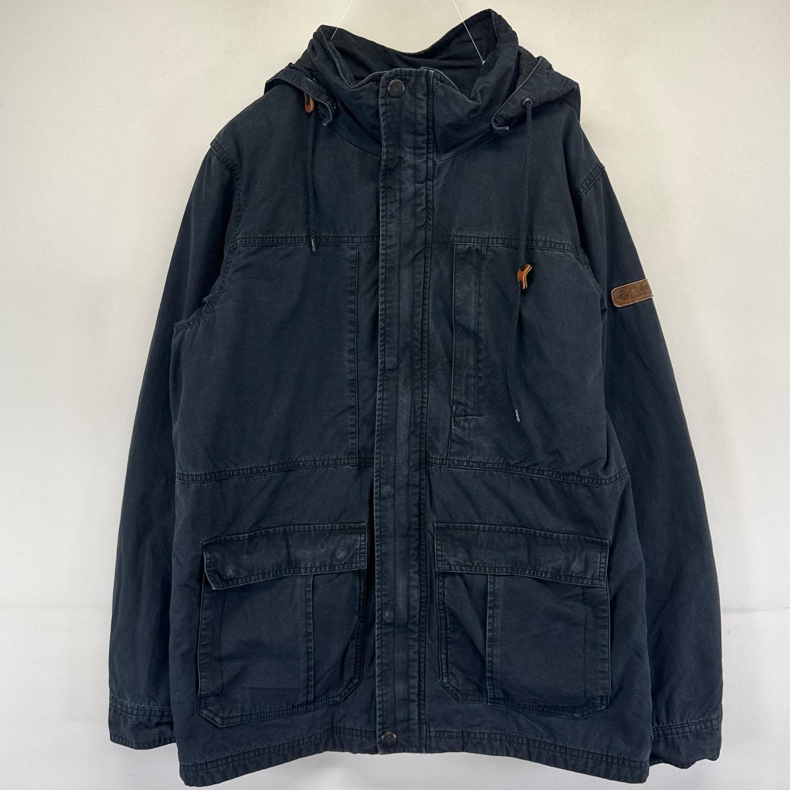 古着 コロンビア Columbia ジャケット フリースライナー フルジップ コットン カバーオール ワンポイントロゴ M ブラック系 メンズ
