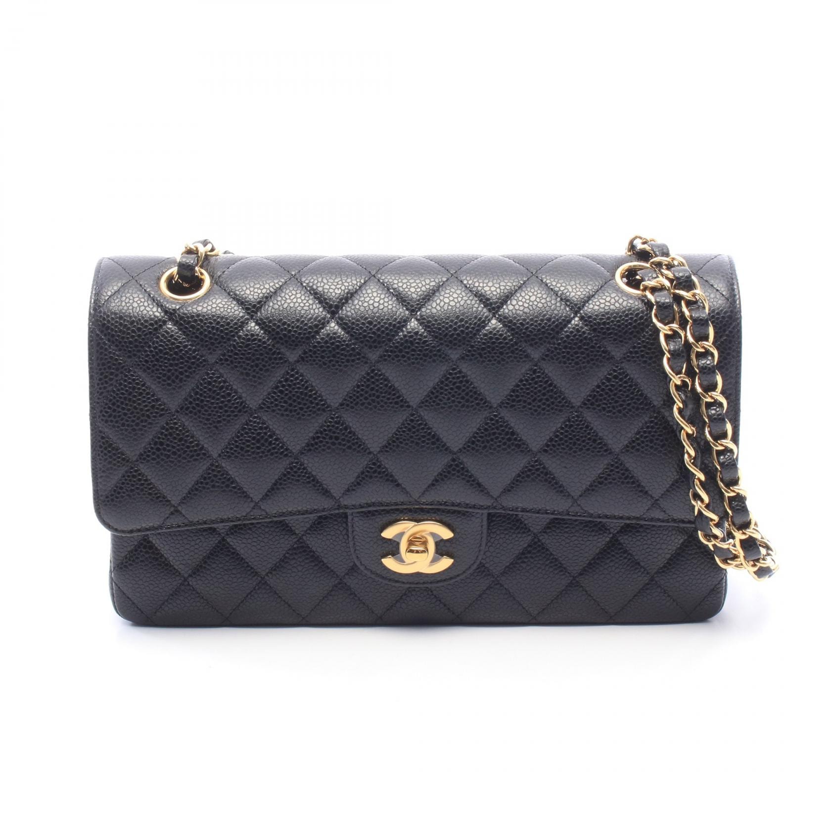 シャネル CHANEL マトラッセ Wフラップ ショルダーバッグ バッグ キャビアスキン(グレインドカーフ) レディース ブラック系 A01112 【中古】