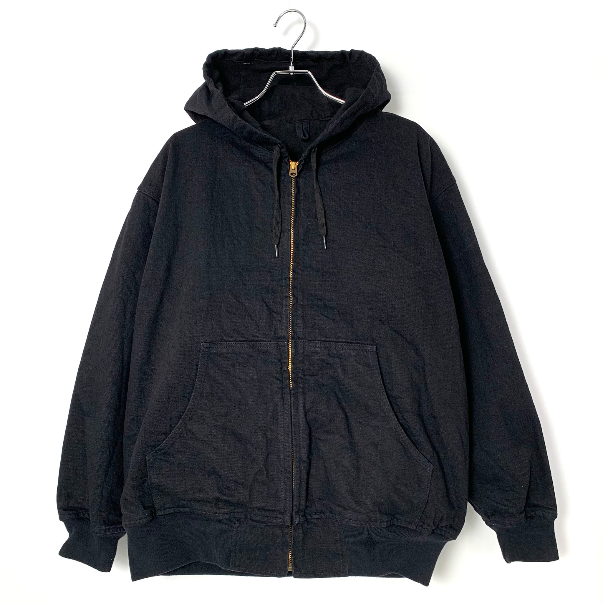 COMOLI Black Denim Zip Hoodie "Black"