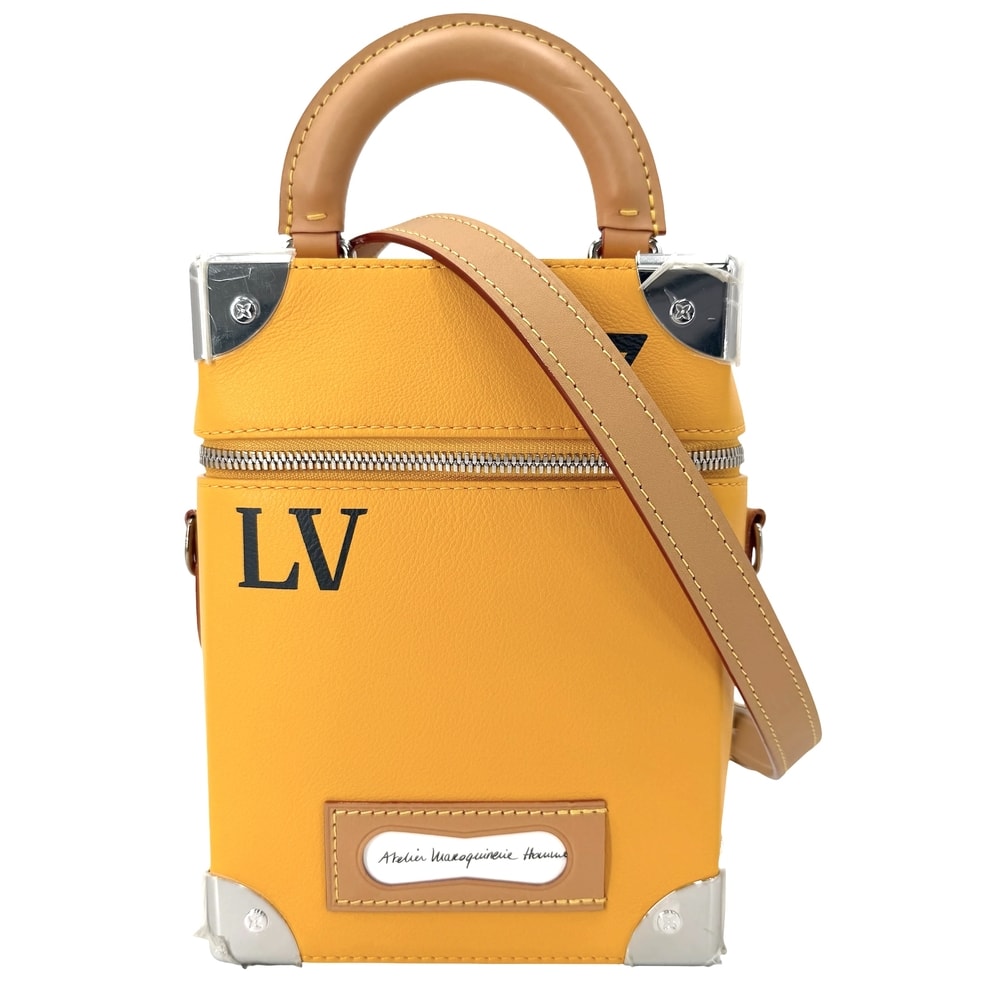 LOUIS VUITTON ルイヴィトン 2WAY ヴェルティカル ボックス トランク ロゴ 肩掛け 斜め掛け ショルダーバッグ ハンドバッグ M59666 カーフ サフラン シルバー金具 メンズ 美品【中古品】