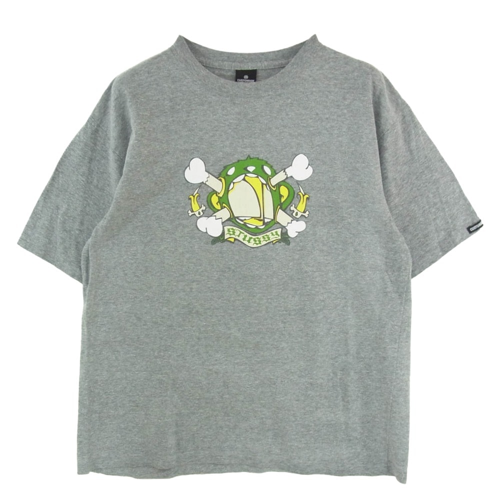 STUSSY ステューシー USA製 CUSTOMADE No3 カスタメイド クロスボーン ロゴ プリント 半袖 Tシャツ グレー系 3【中古】