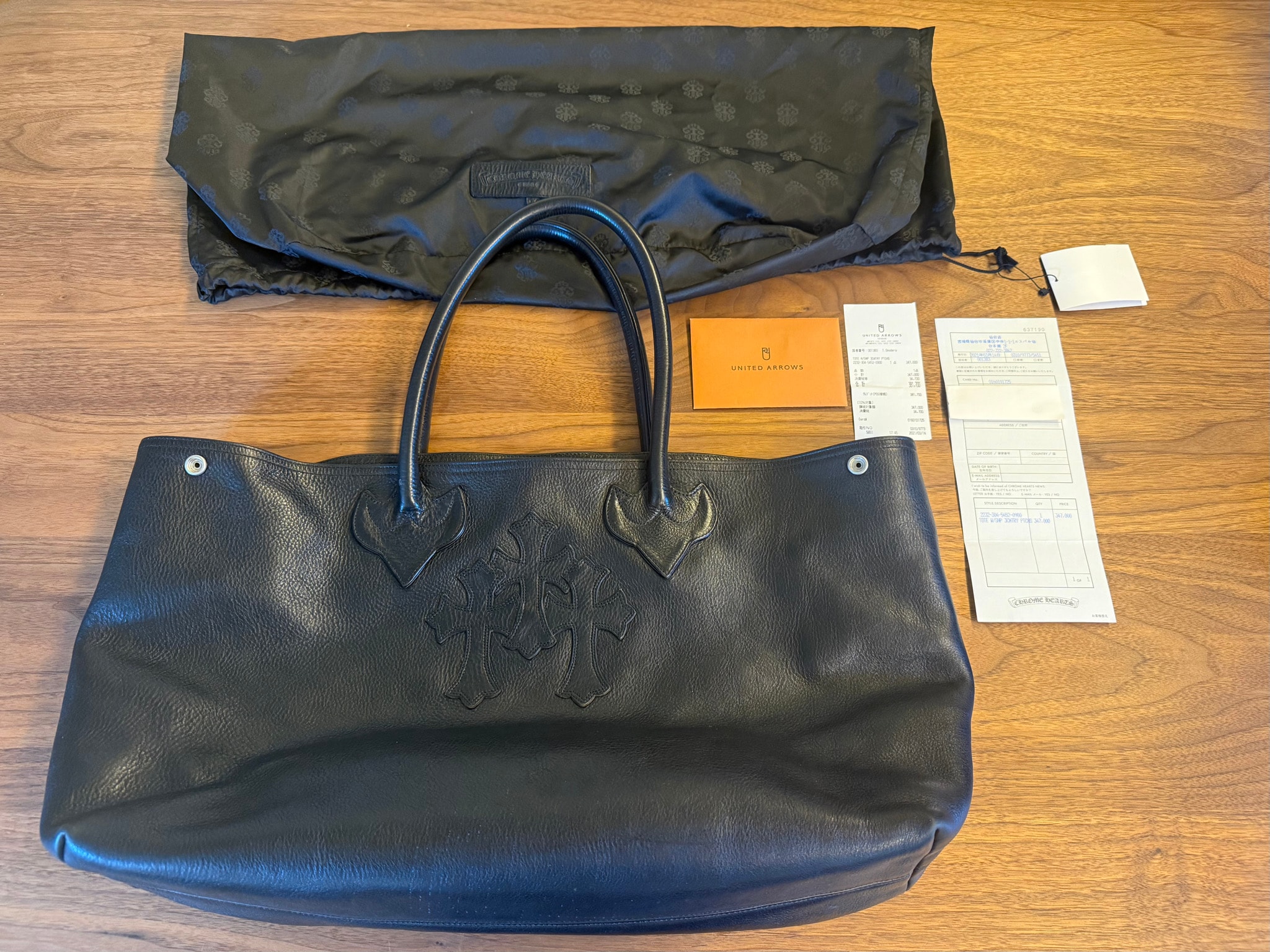 Chrome Hearts W SNP 3 Cemetar Cross Leather Tote Bag "Black"