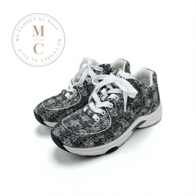 シャネル CHANEL スニーカー 靴 シューズ ファブリック グレー ブラック ホワイト ココマーク ロゴ