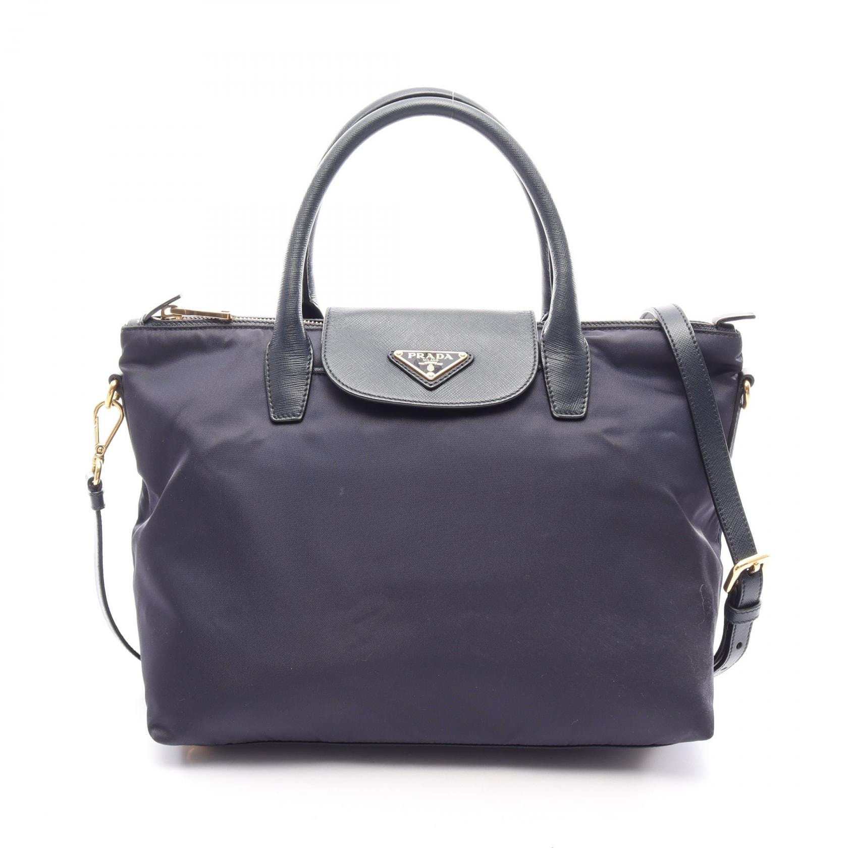 プラダ PRADA TESSUTO + SAFFI 2WAY ハンドバッグ バッグ ナイロン サフィアーノレザー レディース ネイビー系 BN2106 【中古】