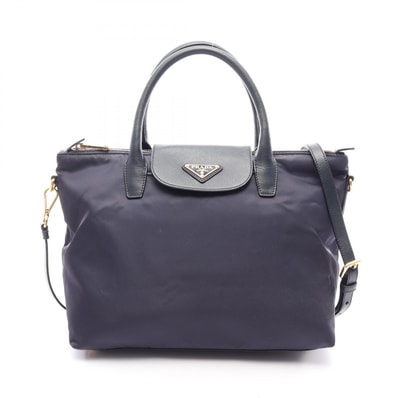 プラダ PRADA TESSUTO + SAFFI 2WAY ハンドバッグ バッグ ナイロン サフィアーノレザー レディース ネイビー系 BN2106 【中古】