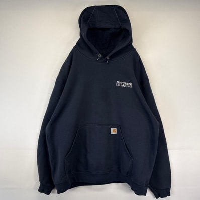 古着 カーハート Carhartt パーカー スウェット 厚手 プルオーバー 大きいサイズ ワンポイントロゴ 2XL ネイビー メンズ