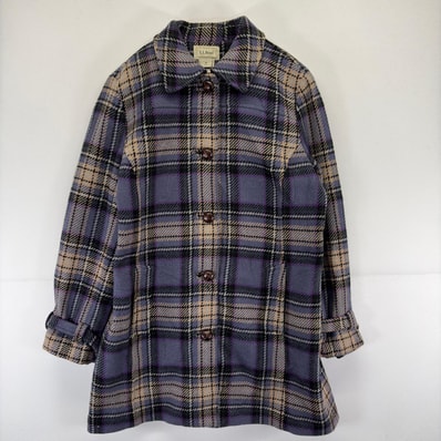 古着 エルエルビーン L.L.Bean ジャケット くるみボタン コート ウール M パープル系 チェック レディース