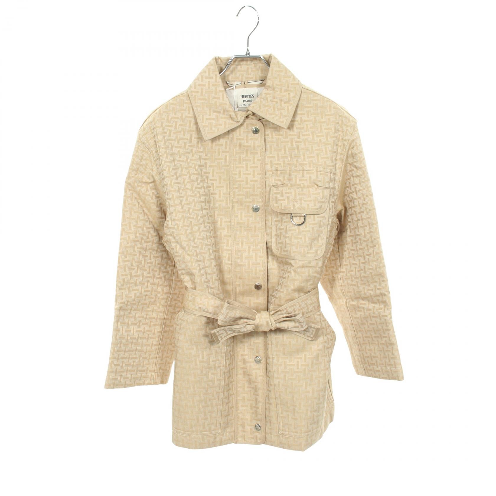 エルメス HERMES Hモザイク サファリジャケット 衣料品 アウター コットン ベージュ レディース ベージュ系 2H0117D 【中古】