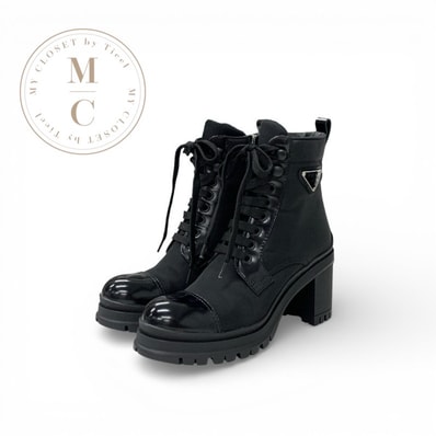 プラダ PRADA Re-Nylon ブーツ ショートブーツ 靴 シューズ レザー ブラック 黒 トライアングルロゴ