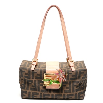 フェンディ FENDI ズッカ キャンバス フラワーモチーフ ハンドバッグ【中古】