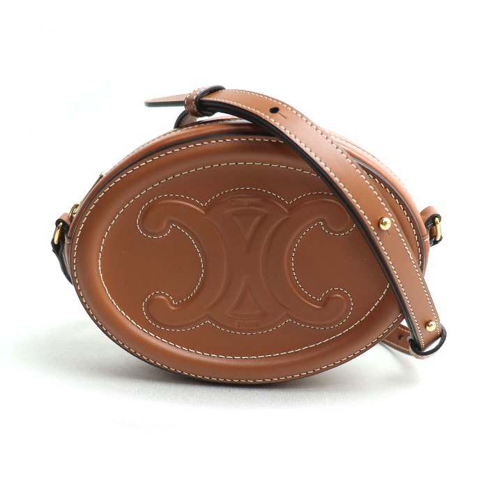 CELINE セリーヌ オーバルパース キュイル トリオンフ クロスボディ ショルダーバッグ タン 10I703DPQ レディース【中古】