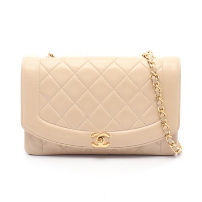 シャネル CHANEL マトラッセ ダイアナフラップ ショルダーバッグ バッグ ラムスキン(羊革) レディース ベージュ系 A01165 【中古】