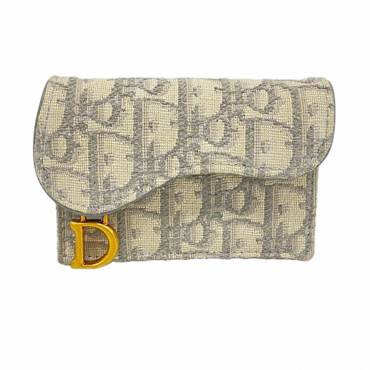 ★SALE【6fd4927】クリスチャンディオール カードケース オブリーク サドル キャンバス グレー ゴールド金具【中古】レディース