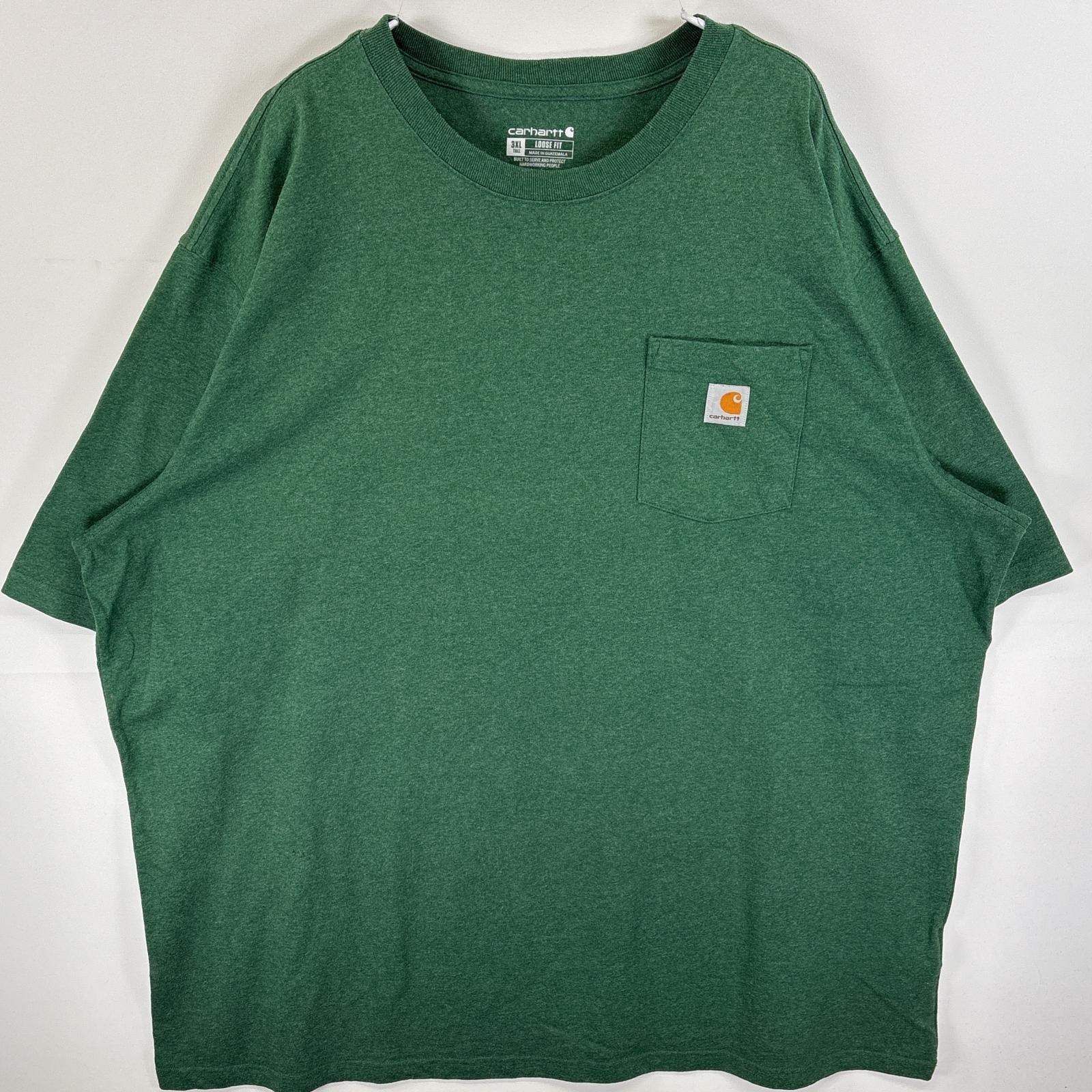 古着 カーハート Carhartt 半袖Tシャツ ワンポイント ロゴ 肉厚 大きいサイズ 3XL  グリーン 無地 メンズ