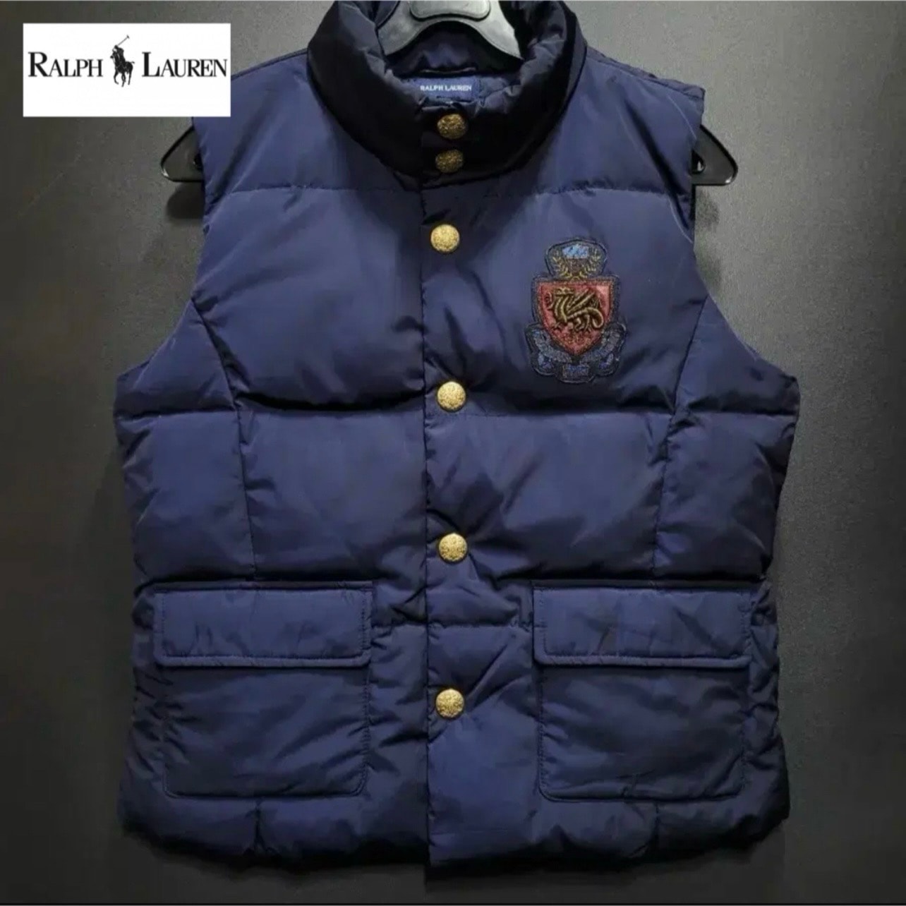 美品 ラルフローレン ダウンベスト ネイビー 金ボタン エンブレム キッズ 120cm