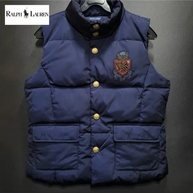 美品 ラルフローレン ダウンベスト ネイビー 金ボタン エンブレム キッズ 120cm