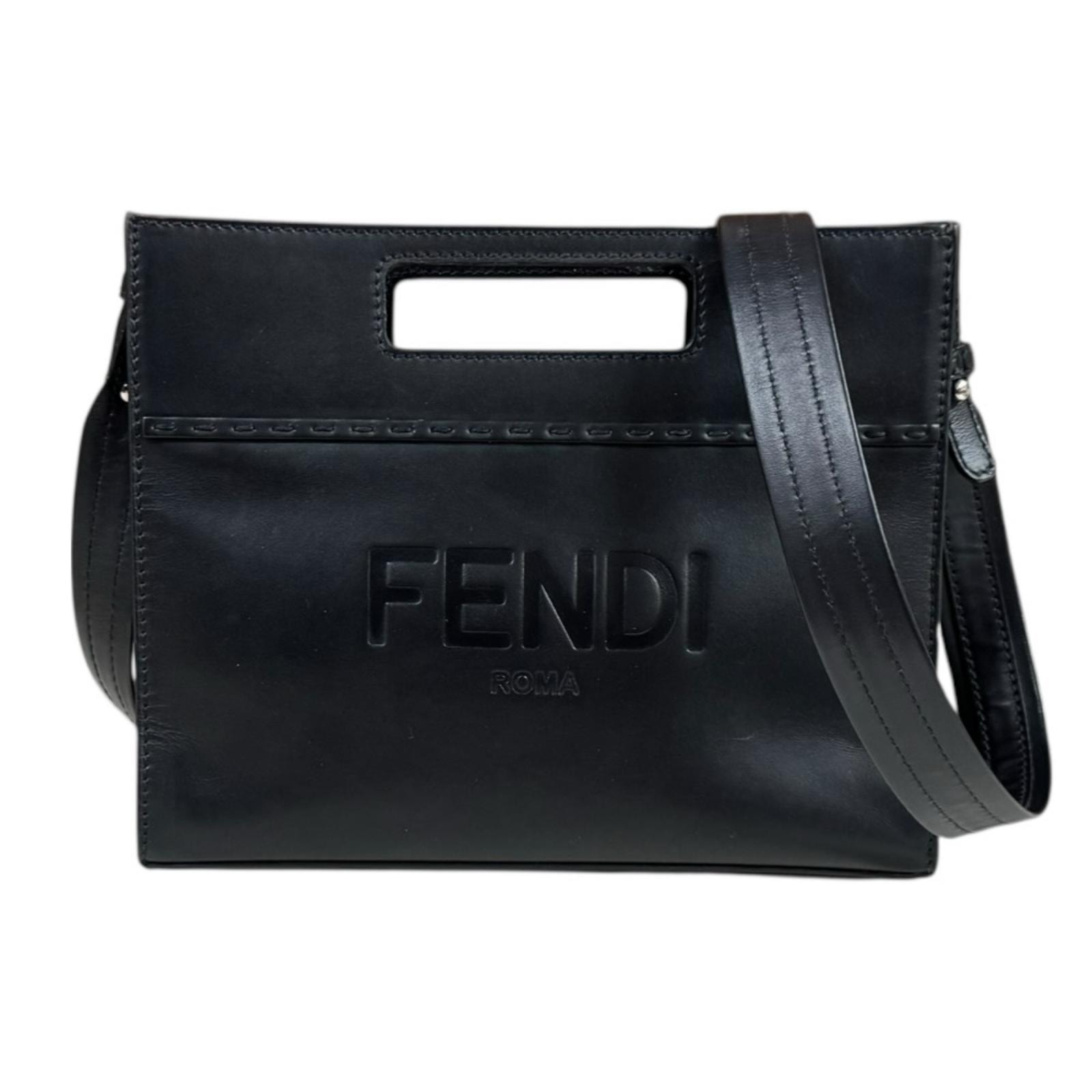 フェンディ ショッパー スモール ショルダーバッグ レザー 7VA547 ブラック メンズ FENDI  中古