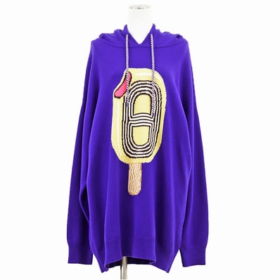 【美品】HERMES エルメス パーカー ニット カシミヤ100% サイズ 44 レディース アイスキャンディー ロングスリーブ 長袖 フーディー トップス パープルブルー 青 紫 イタリア製
