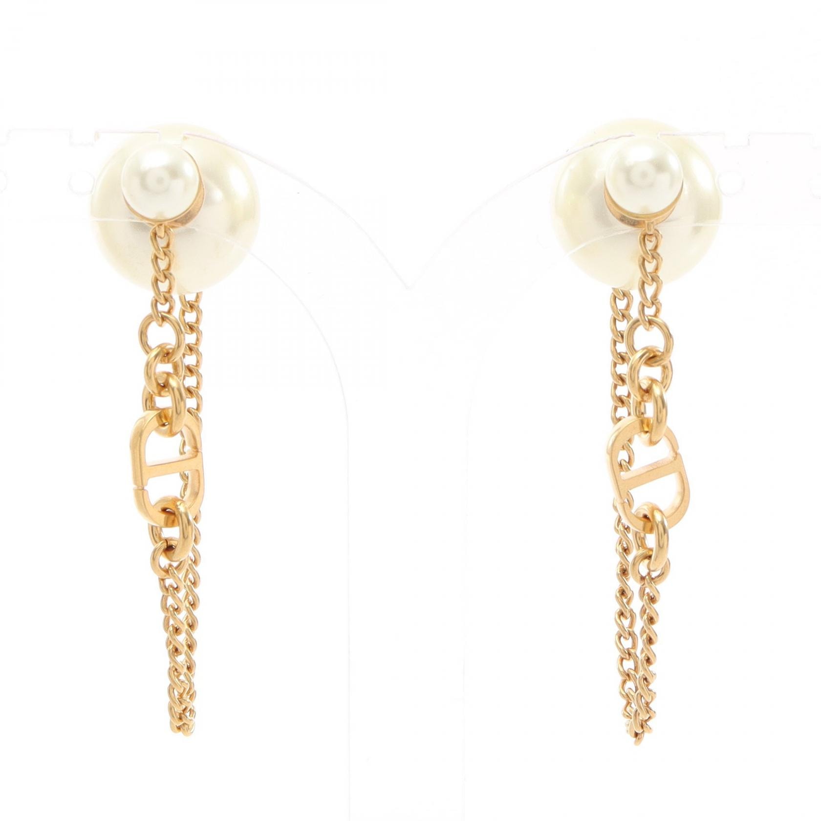 ディオール Dior トライバル チェーン ピアス ジュエリー GP(ゴールドメッキ) フェイクパール レディース ゴールド系 / ホワイト系 【中古】
