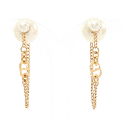ディオール Dior トライバル チェーン ピアス ジュエリー GP(ゴールドメッキ) フェイクパール レディース ゴールド系 / ホワイト系 【中古】