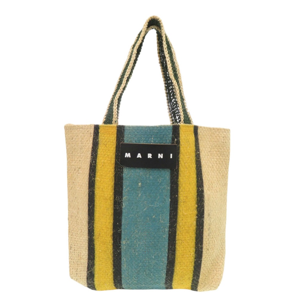 マルニ  カナパ トート ストライプ   麻  ベージュ イエロー