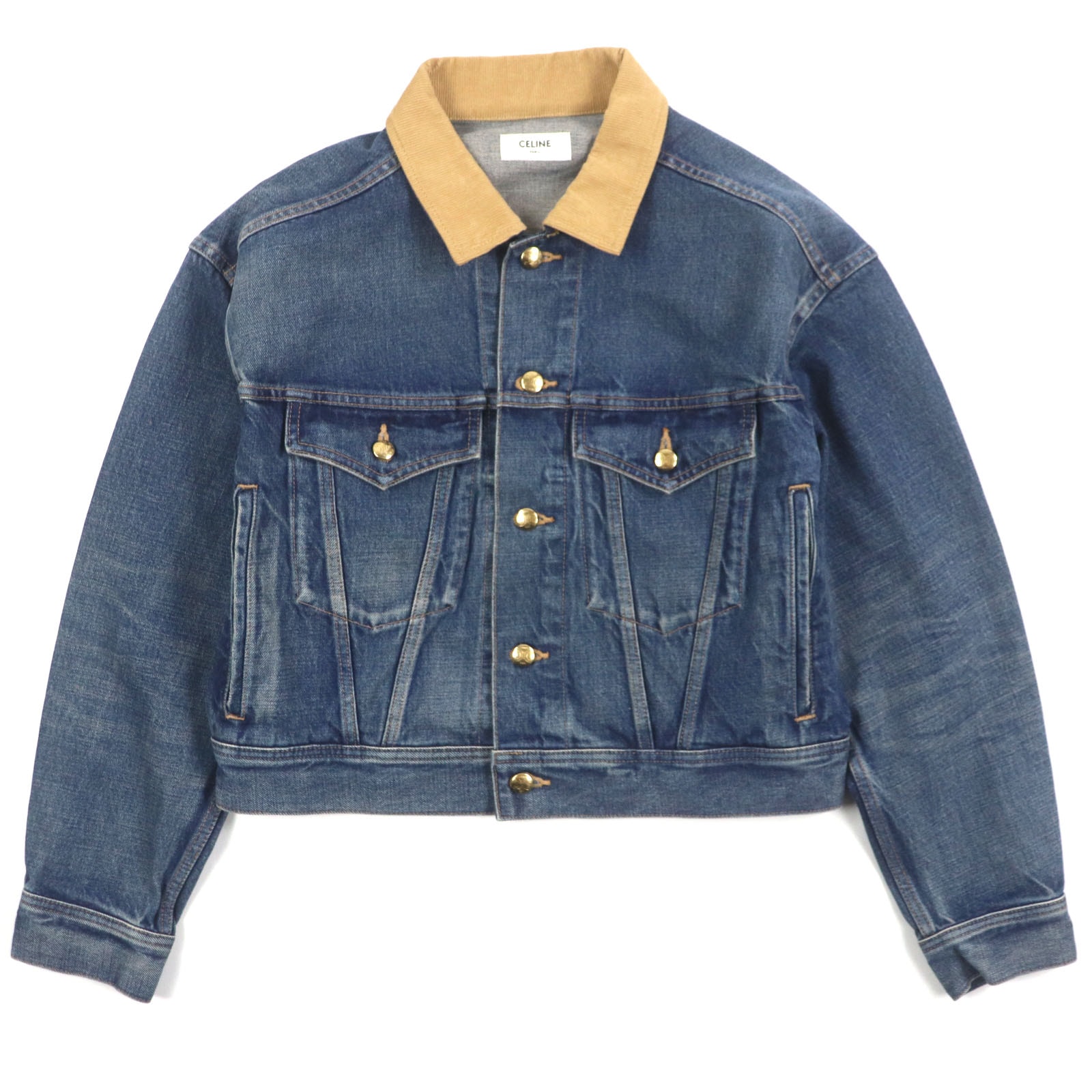 極美品 セリーヌ
 デニムジャケット TRUCKER JACKET ブルー ベージュ メンズ XS 2Q493365M