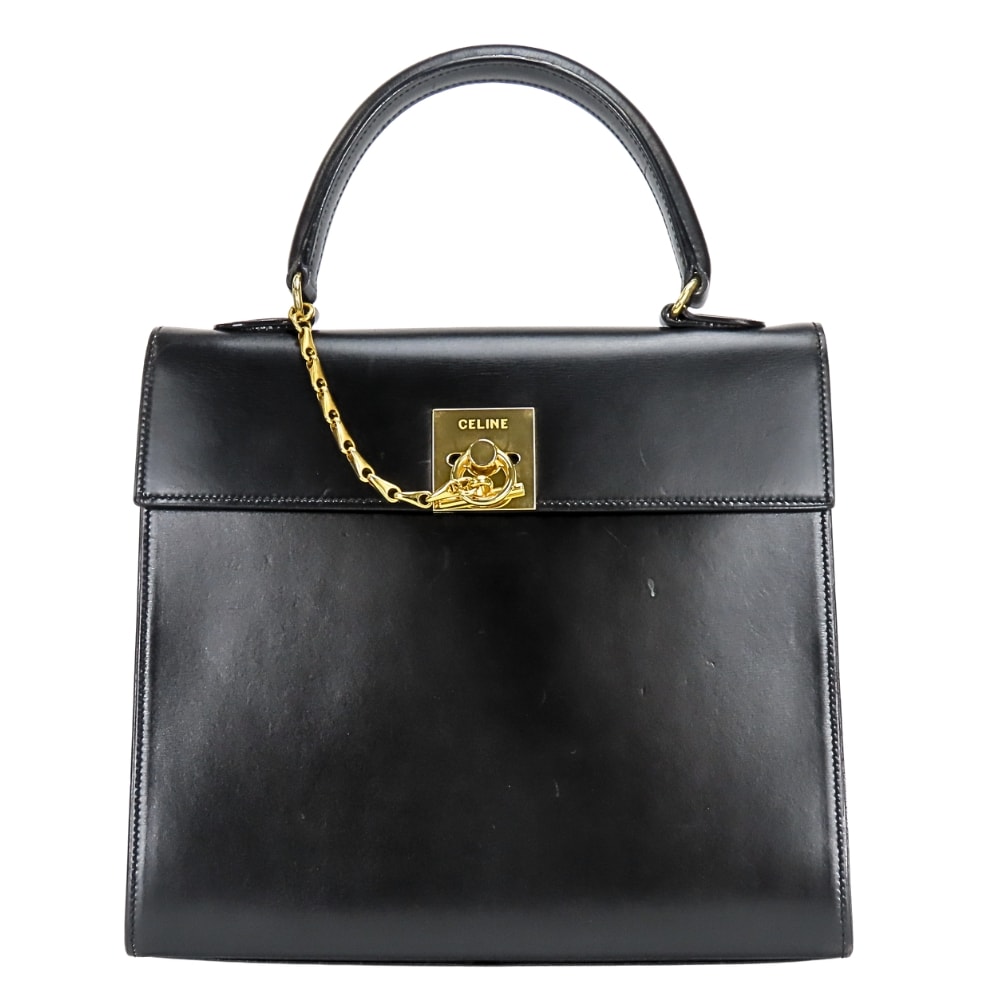【中古】 セリーヌ ハンドバッグ ガンチーニ レザー ブラック ゴールド金具 チェーン レディース 女性 CELINE