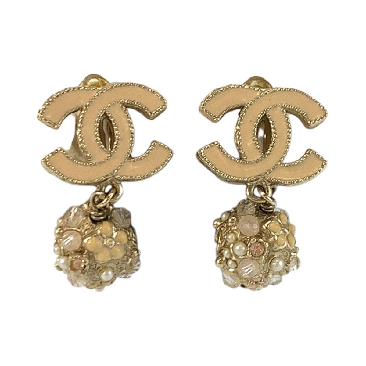 CHANEL シャネル ココマーク カメリア ピンク ゴールド メッキ イヤリング 602530 【中古】