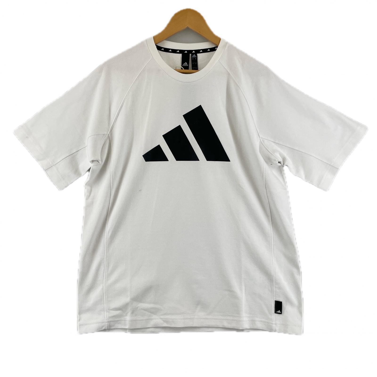 極美品 adidas アディダス ブランドロゴ 春夏 SS 半袖Tシャツ コットン ホワイト/ブラック ホワイト メンズ O JASPO【古着】【中古】