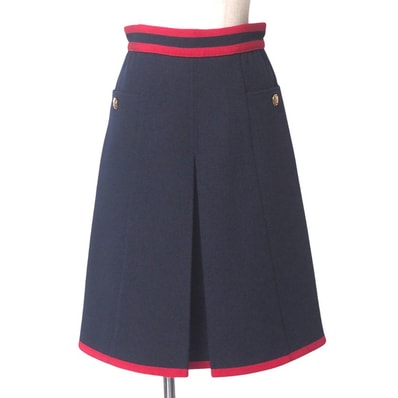 ■美品■GUCCI グッチ スカート サイズ36 ミケーレ期 バイカラー タイガーボタン インバーテッドプリーツスカート イタリア製 ブランド古着【中古】20250519/RA4773