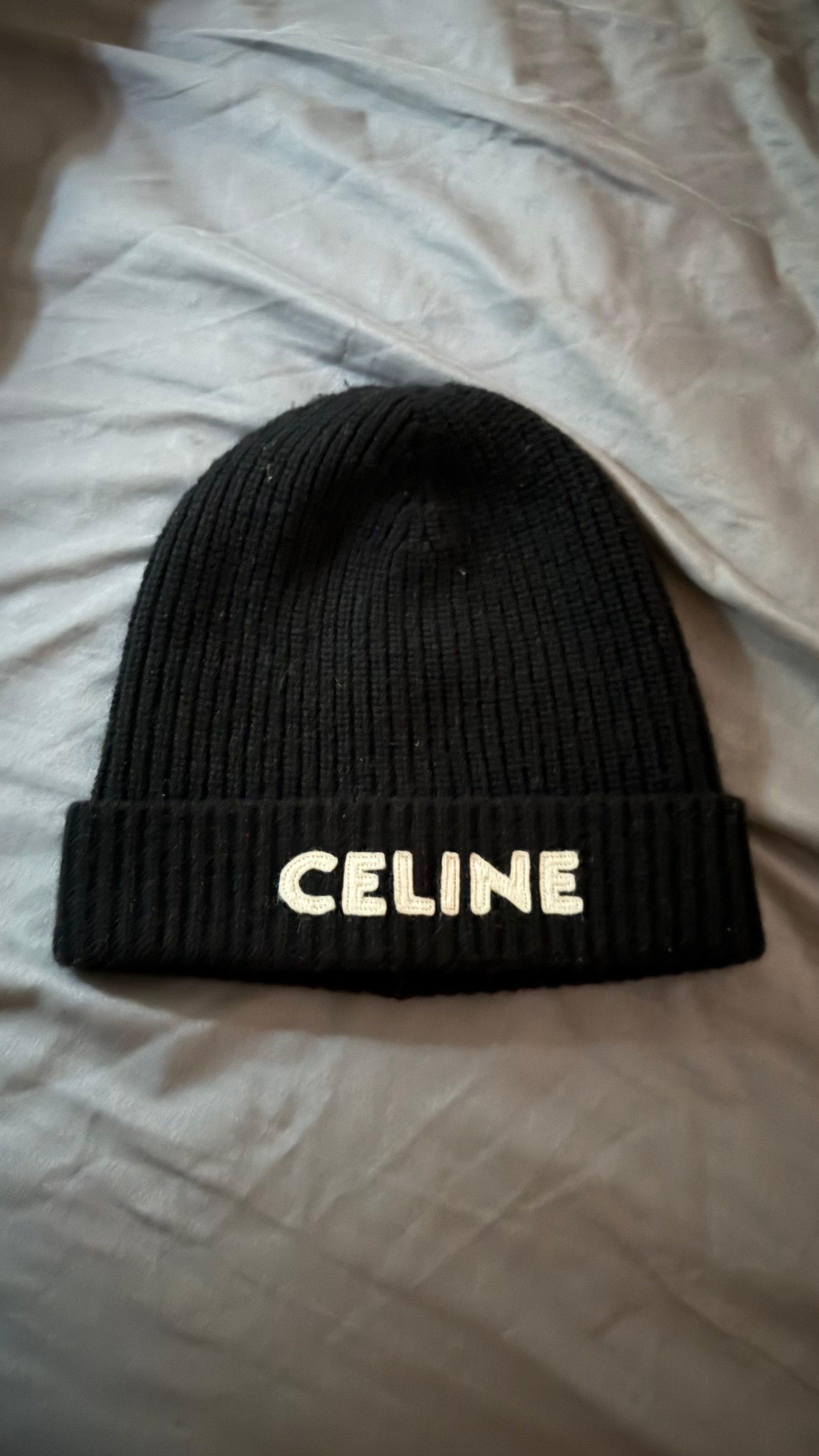 CELINE Embroidered Knit Wool Beanie "Black"