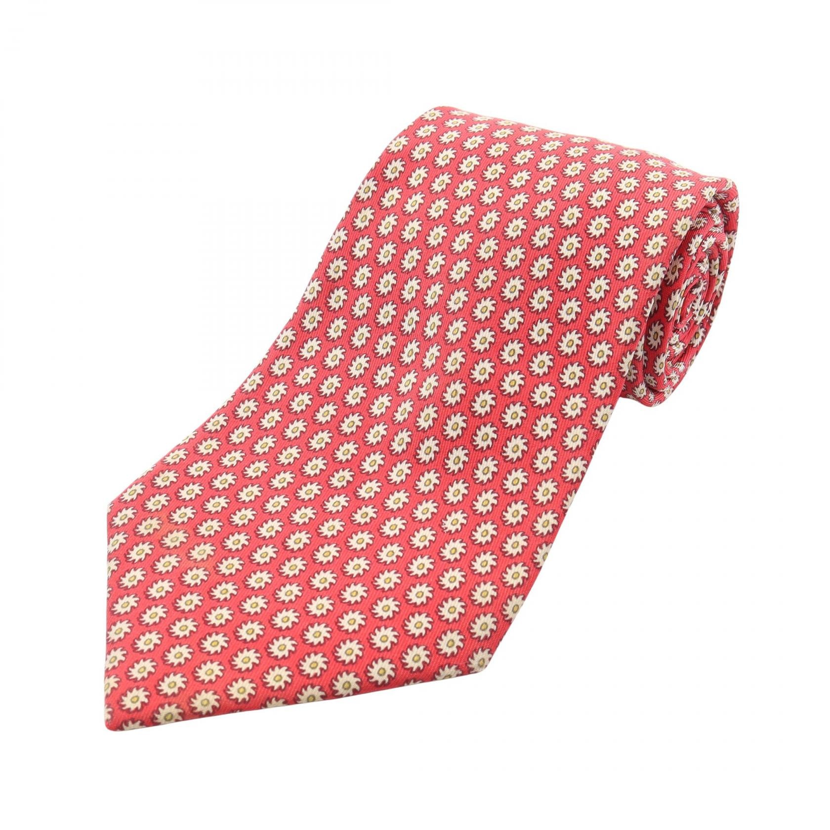エルメス HERMES 総柄 ネクタイ 衣料品 シルク シルク ホワイト メンズ レッド系 / ホワイト系 / イエロー系 【中古】